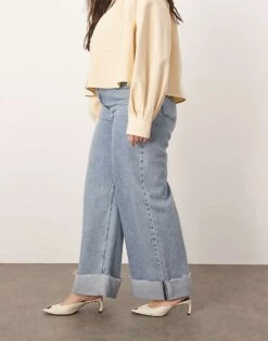 ARRANGE Curve Parker Denim High Waist Slouchy Turn Up Jean In Light Wash Blue For Women -ARANG Clothing Shop 208108786 3