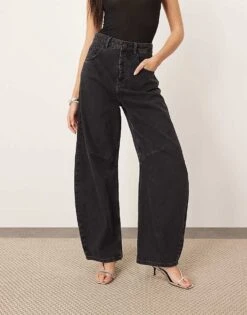 ARRANGE Sydney Denim Barrel Leg Jean In Washed Black For Women -ARANG Clothing Shop 208136084 3